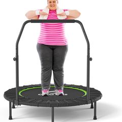 NEW SALE | Foldable Fitness Trampoline - Max Load 220lb/400 lb/450lb, Rebounder with Adjustable Foam Handle Indoor/Outdoor Fitness Body Exercise