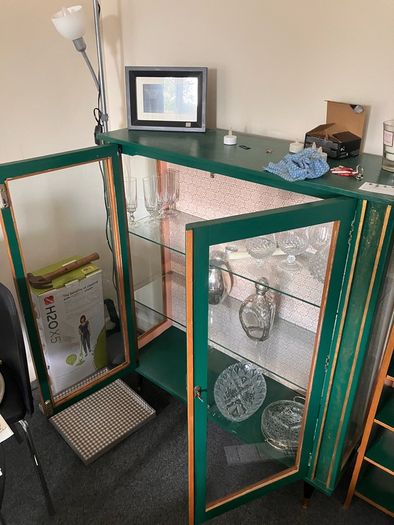 Glass Cabinet with lock and key and CD Shelf