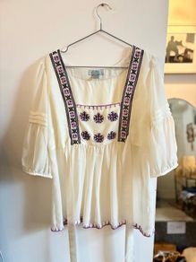 Monsoon square neck tie back blouse with crochet and cross stitch details