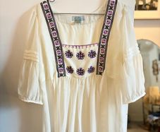 Monsoon square neck tie back blouse with crochet and cross stitch details