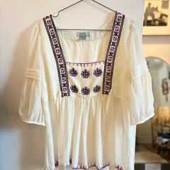 Monsoon square neck tie back blouse with crochet and cross stitch details
