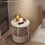 Side Table, Round End Table with Fabric Basket, Spacious, for Living Room Bedroom, Bedside Table, Modern Style, White and Beige LET223W10 Image 8