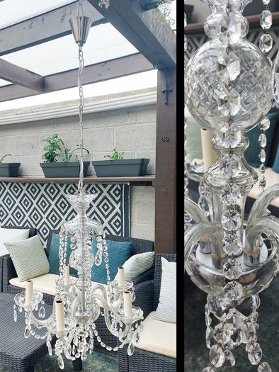 Large Vintage Preciosa Bohemian Crystal Chandelier, 5 Arm