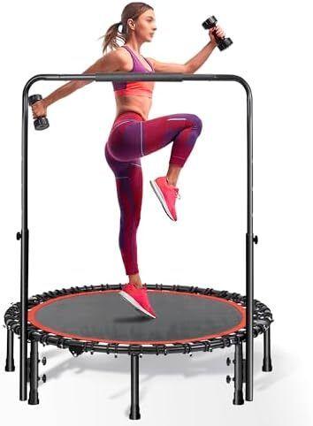 ound Trampoline 40"/48" Foldable Easy-To-Install Trampoline for Adults,With 4-Position Adjustable Handrails Trampoline,Suitable for Indoor Outdoor Body Exercises, Fitness Max Load 400lbs/450lbs
