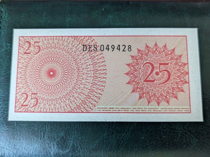 1964 Indonesia 25 Dua Puluh Lima Sen Banknote UNC