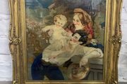 A Large 19th century plumage tapestry in a heavy guilt frame.