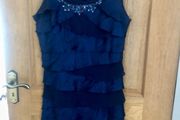 S L fashions navy ruffled designer dress