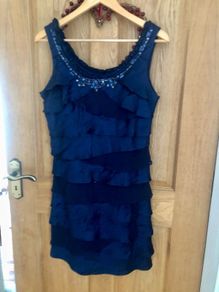 S L fashions navy ruffled designer dress