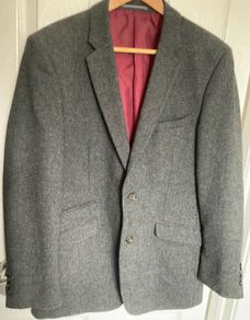 Vintage 90s St Bernard for Dunnes Stores Wool Blend Grey Herringbone Blazer 40R
