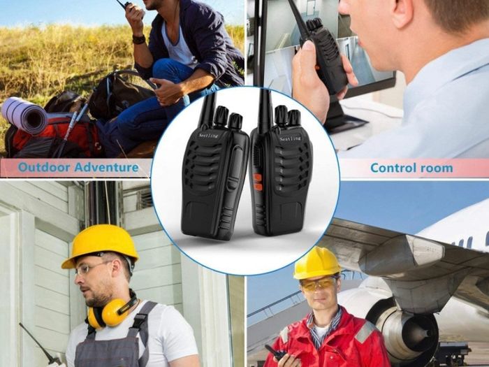 2Pcs Rechargeable Walkie Talkies Long Range 2 Way Radio + Original Earpieces Walky Talky 16CH Single Band Supports VOX LED Light Voice Prompt for Biking and Hiking (FREE POSTAGE)
