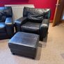DFS Black Leather Sofa Suite 3 Seater, 2 Seater, Armchair & Footstool Image 4