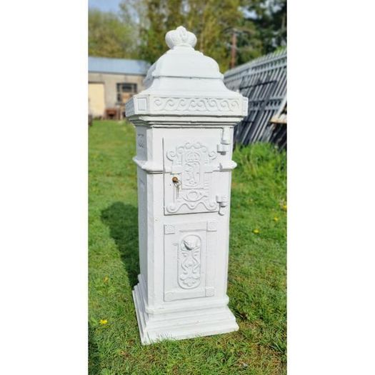 Cast Iron Pillar Post box White CH R 1702B W