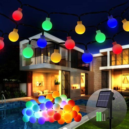 Solar String Lights, 12M/39Ft 120 LED Solar Fairy Garden Lights Multicolor Globe Lighting 8 Modes Waterproof Ball Solar Powered Lights for Garden Christmas Bedroom Wedding Festival Party Decoration