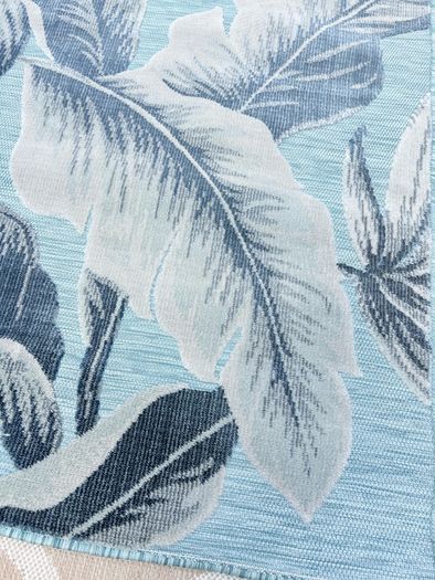 New 115cm x 170cm raised pile leaf tropical outdoor/indoor rug in distressed blue, grey and navy