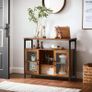 _sideboard, kitchen cabinet, storage cabinet with 2 transparent glass doors, adjustable shelves, for kitchen, dining room, 100 x 35 x 80 cm, industrial style, vintage brown-black Image 2