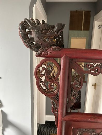 Antique Chinese Red Lacquer Wash Basin Stand