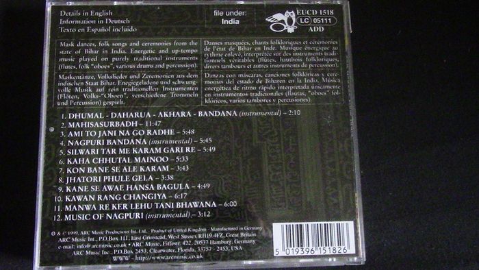 Folksongs & Dances From India CD