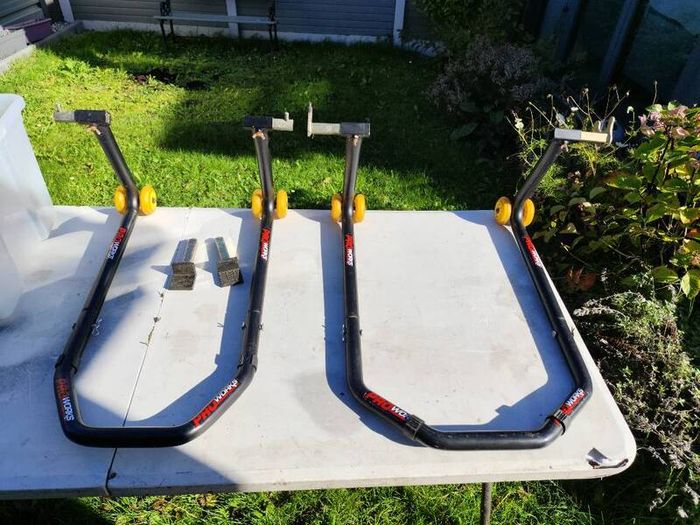 Motorcycle paddock stands front and rear