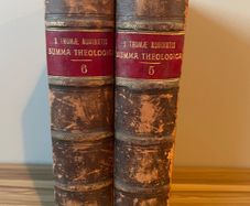 Antique 1885 Summa Theologica Vol. 5 & 6 (Latin)  Matching Set, Gilt Edges & Marbled Endpapers