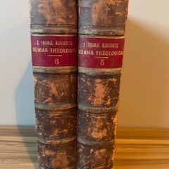 Antique 1885 Summa Theologica Vol. 5 & 6 (Latin)  Matching Set, Gilt Edges & Marbled Endpapers