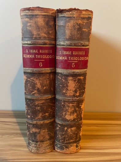 Antique 1885 Summa Theologica Vol. 5 & 6 (Latin)  Matching Set, Gilt Edges & Marbled Endpapers