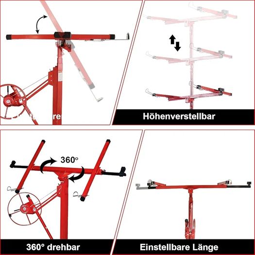 XXL Plate Lifter for Plasterboard Max. 290 cm Load Arm Width and 70 kg Load Capacity, 140-350 cm Working Height Adjustable
