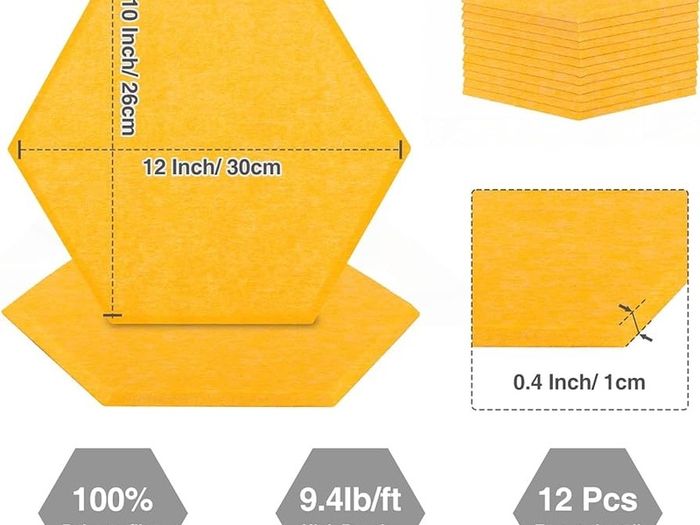NEW SALE | 12 Pcs Self-Adhesive Acoustic Absorption Panels, High Density 12" X 10" X 0.4" Soundproof Acoustic Panel, Hexagon Sound Absorbing Panels for Recording Studio & Home & Offices