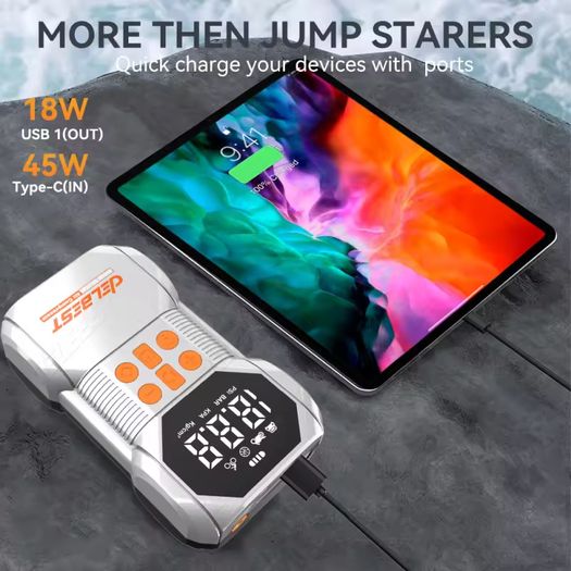 Car Jump Starter with Air Compressor Smart Intelligent Starters Peak Current 1400A
