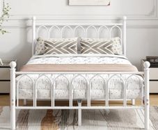 Double Bed Frame with Headboard and Footboard,Metal Platform Bed Frame Double Bed With Storage No Box Spring Needed,Strong Steel Slat Support/Mattress Base/White