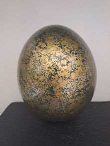 South African Ostrich Egg Ornament Green and Gold Crackle Finish