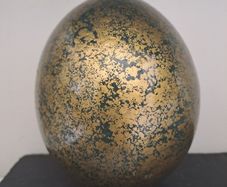 South African Ostrich Egg Ornament Green and Gold Crackle Finish