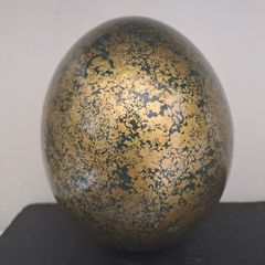 South African Ostrich Egg Ornament Green and Gold Crackle Finish