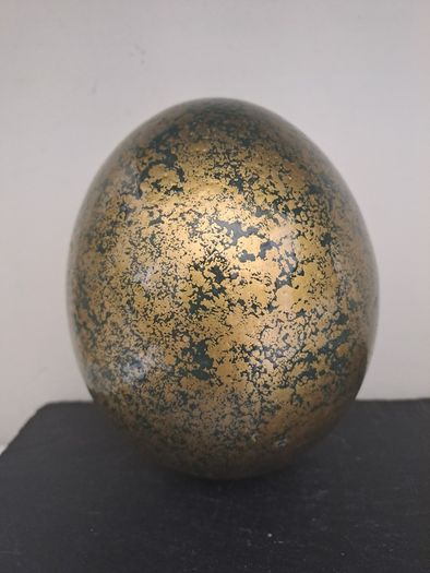 South African Ostrich Egg Ornament Green and Gold Crackle Finish