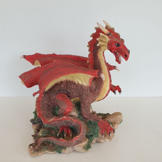 Red dragon figure on rock ceramic 19 cm high