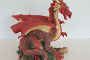Red dragon figure on rock ceramic 19 cm high