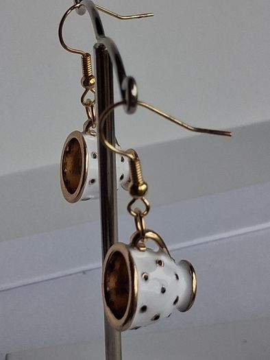 White & Gold Spotty Mini Teacup Drop Earrings
