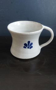 Lovely Rustic Hand-Potted Mug in a Light Grey Earthenware with a Navy Blue Decoration, Similar to the Early Nicholas Mosse, but No Backstamps to Identify the Potter!