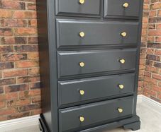 Large Refurbished Solid Wood Chest of Drawers Black & Natural Wood