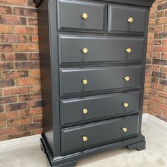 Large Refurbished Solid Wood Chest of Drawers Black & Natural Wood