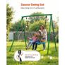 Swing Set for Backyard, 100 cm Saucer Swing Seat with Heavy Duty A-Frame Metal Stand, 199.6 kg Load Capacity, Reinforced with Spiral Ground Anchors, Swingset Outdoor for Kids, Green and Colorful Image 2