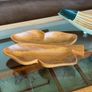 Vintage Teak Wood Serving Butterfly Leaf Shaped Bowl Two Section Tray Image 9
