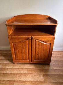 Solid pine baby changing unit. Two doors, open shelf