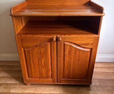 Solid pine baby changing unit. Two doors, open shelf
