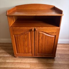 Solid pine baby changing unit. Two doors, open shelf