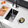 Black Kitchen Sink, 30X40CM Small Sink Stainless Steel Single Bowl, BoomHoze Outdoor Campervan with Overflow, Drainer Fittings, Undermount, Top Mount, Drop in Flushmount Installation, Black Image 6