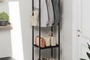 Metal Coat Stand, Small Coat Rack with Shelf and Hook, Freestanding Clothes Rail for Hallway, Bedroom, Office, Balcony, Small Space, Entrance (black)