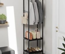 Metal Coat Stand, Small Coat Rack with Shelf and Hook, Freestanding Clothes Rail for Hallway, Bedroom, Office, Balcony, Small Space, Entrance (black)