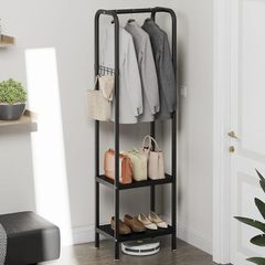 Metal Coat Stand, Small Coat Rack with Shelf and Hook, Freestanding Clothes Rail for Hallway, Bedroom, Office, Balcony, Small Space, Entrance (black)