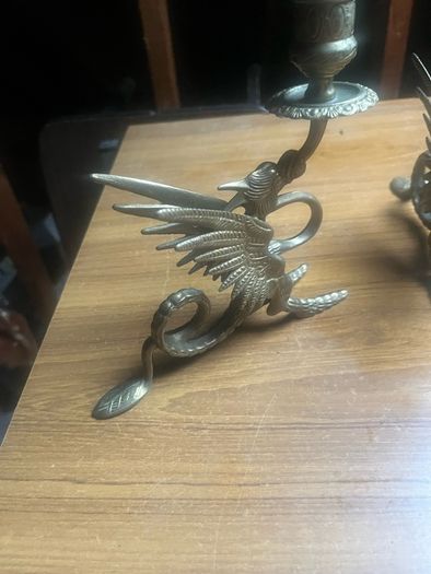 2 Antique solid brass  Dragon  candle sticks
