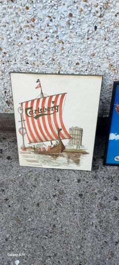 Pat liddy ,irish artist, historian,,1988 Carslberg viking ship Dublin port advertising  art picture,,see picture for condition ,sold as seen .